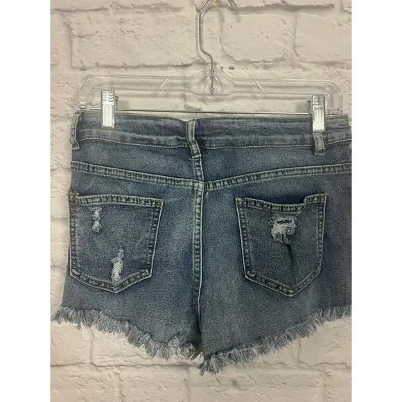 Light Wash Distressed Denim Jean Shorts - Size Medium - Picture 2 of 4